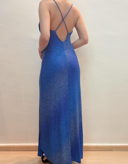 Blue Sparkling Long Satin Ball Gown Evening Gown Party Dress gh4812