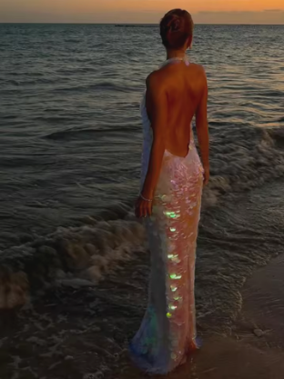 Pink Shiny Fashion Sequin Long Sling Travel Holiday/Birthday/Cocktail Party Dress gh4859