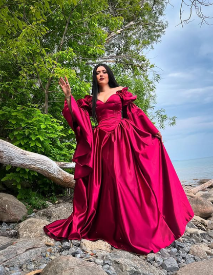 Fuchsia Vintage Elegant Sweetheart Neck Long Satin Floor Length Prom Dress Evening Dress Party Dress gh4080