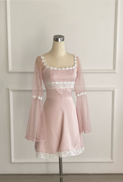 Dark Pink Vintage Lace Sweet Short Satin 8th Grade Homecoming Dress Party Dress gh4891