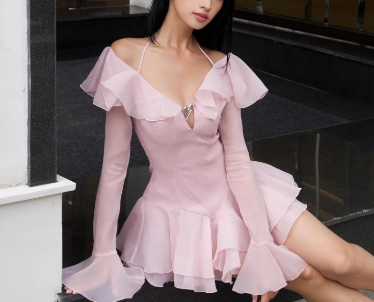 Pink Ruffle Short Chiffon Homecoming Dress Birthday Dress gh4625