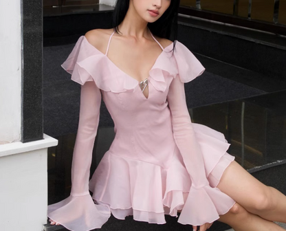 Pink Ruffle Short Chiffon Homecoming Dress Birthday Dress gh4625