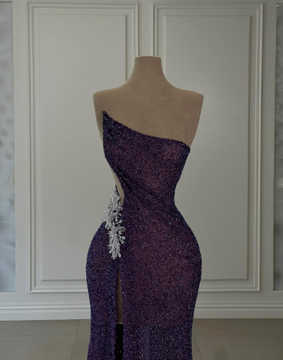 Purple Shiny Sexy Elegant Long Sequin Slit Prom Dress Evening Dress Party Dress gh5034
