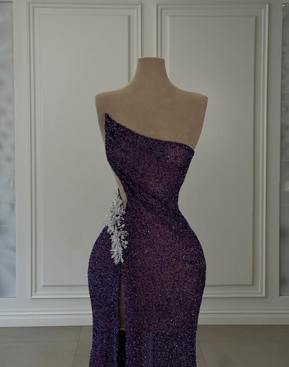 Purple Shiny Sexy Elegant Long Sequin Slit Prom Dress Evening Dress Party Dress gh5034