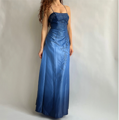 Navy Blue Fashion Ombre Exquisite Beading Elegant Spaghetti Strap Long Satin Ball Gown Evening Dress Party Dress Prom Dress gh3781