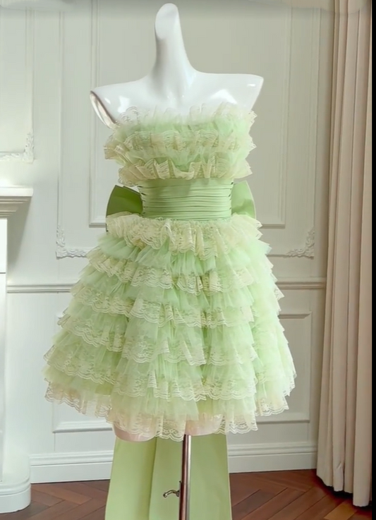 preppydressess -Green sweet cute short layered homecoming dress birthday party dress gh5097