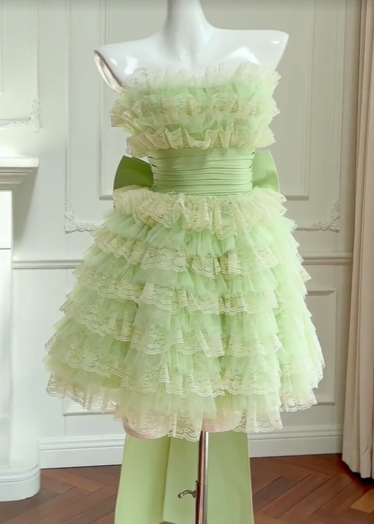 preppydressess -Green sweet cute short layered homecoming dress birthday party dress gh5097
