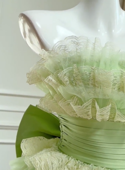 preppydressess -Green sweet cute short layered homecoming dress birthday party dress gh5097