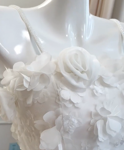 preppydressess -White three-dimensional flower tube top sweet cute short chiffon homecoming dress birthday party dress gh5098