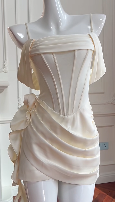 preppydressess -Beige fishbone suspenders sweet simple short satin homecoming dress birthday party dress Prom dress gh5101