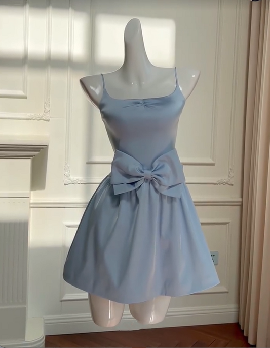 preppydressess -Light blue simple sweet short satin homecoming dress birthday party dress Prom dress gh5106