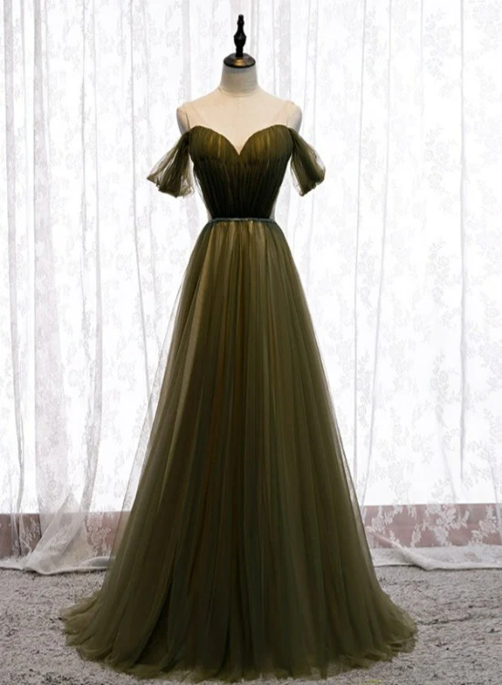 Off Shoulder Tulle Sweetheart Floor Length Long Party Dress, A-Line Wedding Party Dresses Prom dress  gh19