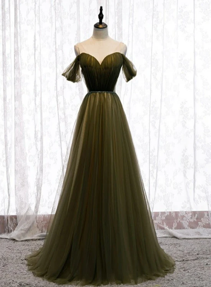 Off Shoulder Tulle Sweetheart Floor Length Long Party Dress, A-Line Wedding Party Dresses Prom dress  gh19