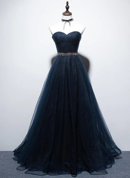 Gorgeous Navy Blue A-Line Prom Dress, Tulle Long Party Dress gh318