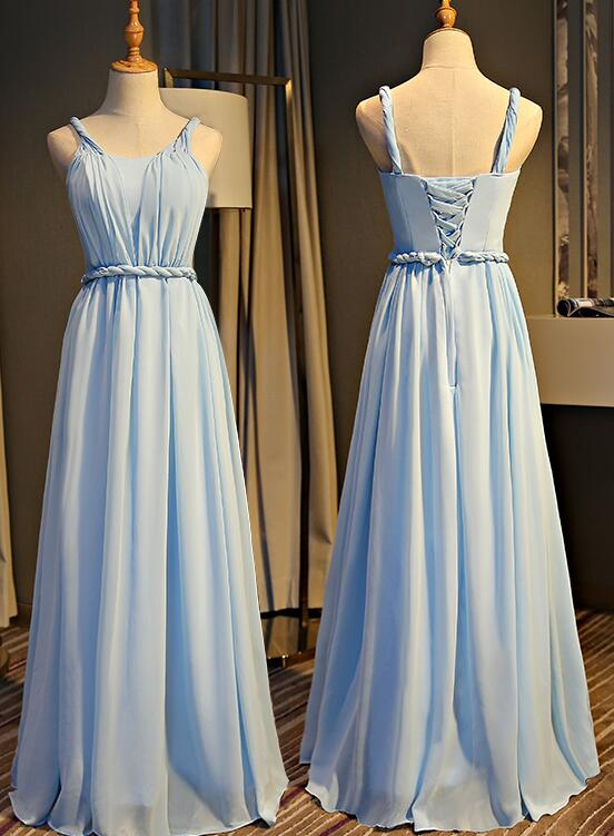 Light Blue Chiffon New Style Floor Length Party Dress, Blue Prom Dress  gh137