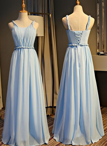 Light Blue Chiffon New Style Floor Length Party Dress, Blue Prom Dress  gh137