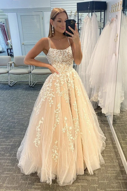 Tulle Long Prom Dresses with Appliques and Beading,Winter Formal Dresses gh1095