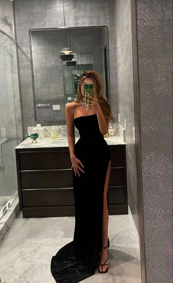 Mermaid black ball gown long evening dress gh1069