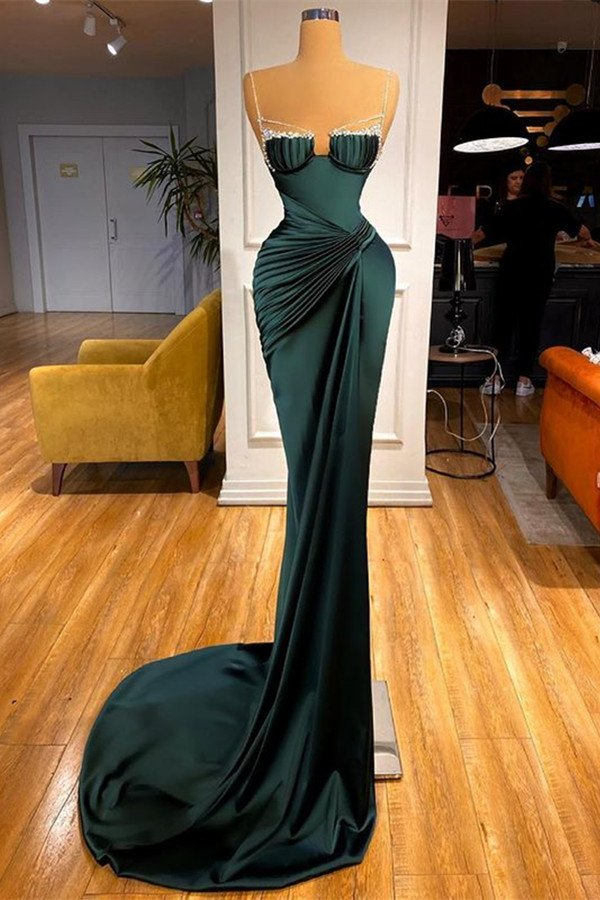 Dark Green Spaghetti-Straps Mermaid Prom Dress gh671