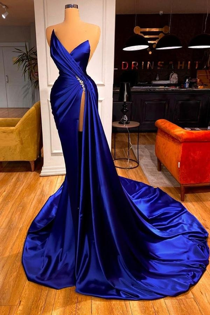 Royal Blue Sweetheart Prom Dress With Split gh647