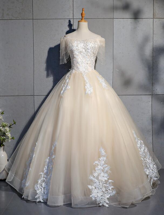 Lovely Tulle Long Sweetheart Champane Sweet 16 Dress, Long Formal Gown gh311