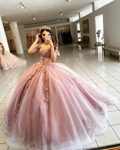 Pink ball gown Prom Long Dresses Sweetheart Corset gh968