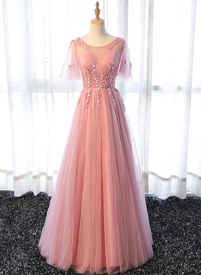 Pink Tulle Elegant Party Dress Long, Handmade Formal Gowns  Prom Dress gh597
