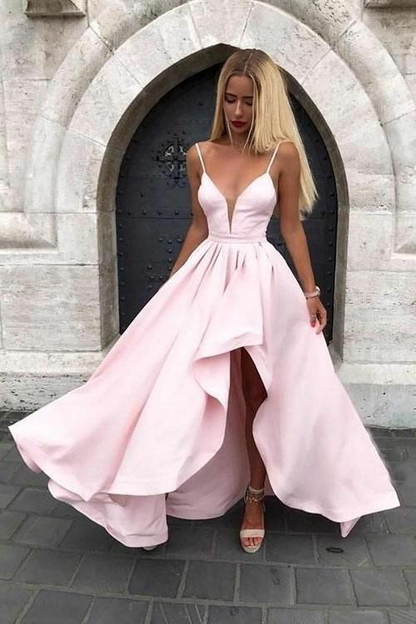 Spaghetti Straps Pink Prom Gown with Irregular Skirt,Prom Dress gh843