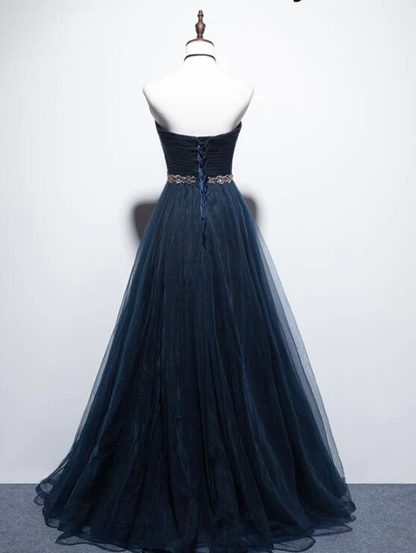 Gorgeous Navy Blue A-Line Prom Dress, Tulle Long Party Dress gh318