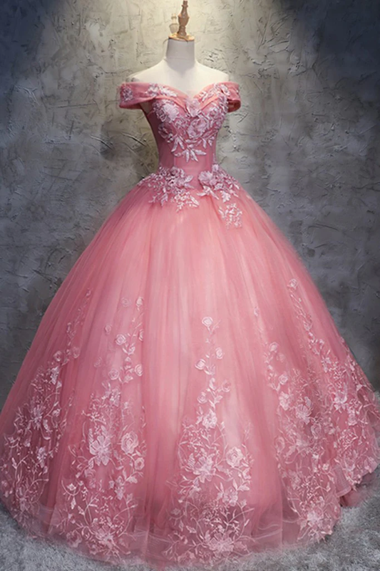 Off The Shoulder Long Ball Gown Lace Princess Prom Dresses Quinceanera Dresses  gh927