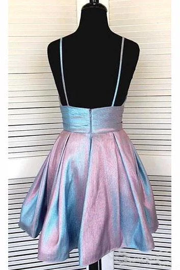 Cute Spaghetti Straps V Neck Short Homecoming Dresses Backless Short Prom Dresses gh882