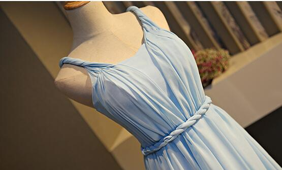 Light Blue Chiffon New Style Floor Length Party Dress, Blue Prom Dress  gh137
