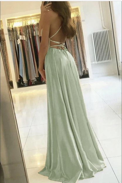 Spaghetti-Straps Prom Dress With Slit  gh693