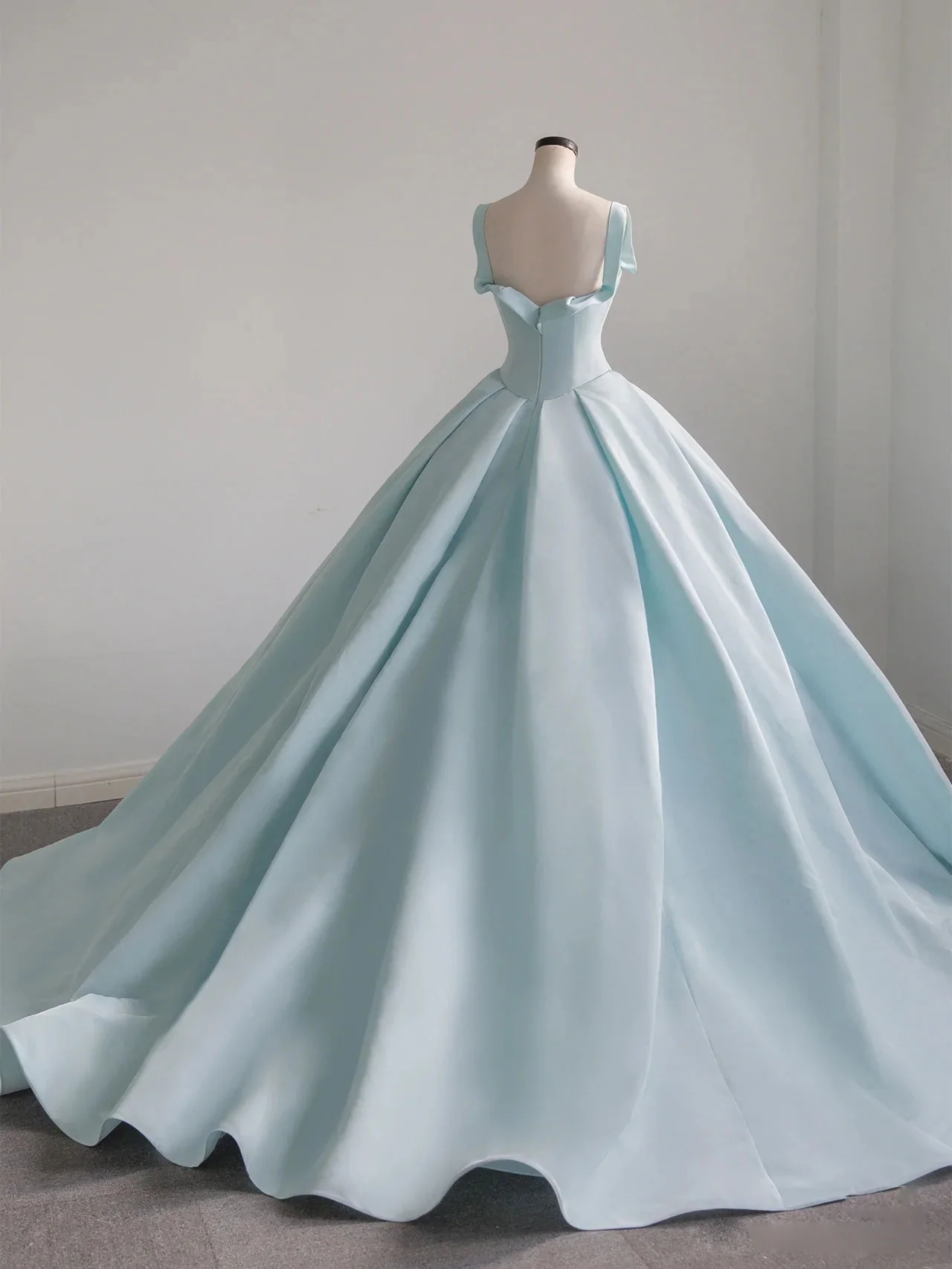 Blue satin long prom dress, blue sweet 16 dress gh984
