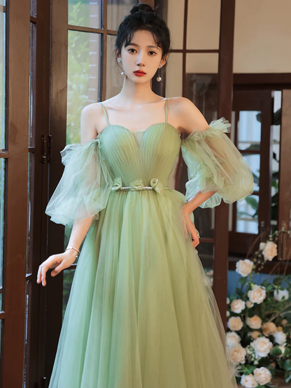 Light Green Tulle Simple Sweetheart Party Dresses, Green Long Prom Dresses gh5