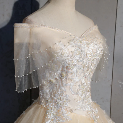 Lovely Tulle Long Sweetheart Champane Sweet 16 Dress, Long Formal Gown gh189