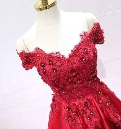 Red Satin Gorgeous Long Formal Dress, Red Party Gown  gh534