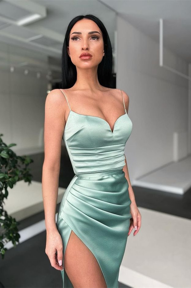 Spaghetti-Straps Mermaid Prom Dress With Slit gh618