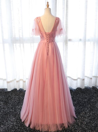 Pink Tulle Elegant Party Dress Long, Handmade Formal Gowns  Prom Dress gh597