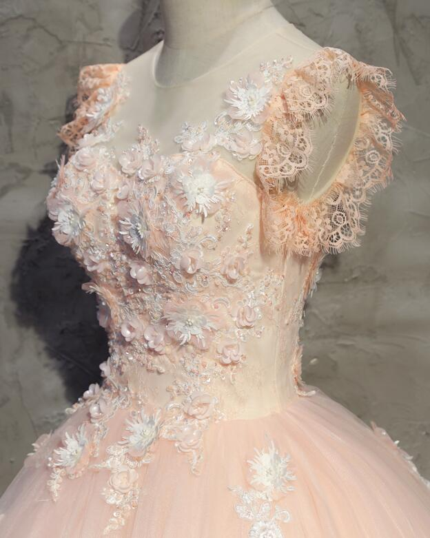 Eelgant Pink Round Neckline Prom Dress, Pink Sweet 16 Dresses  gh397