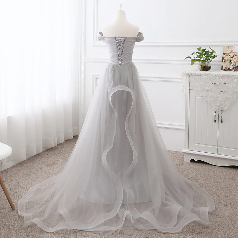 Grey Tulle Party Dress  Tulle Long Formal Gown New Long Grey Gown gh554