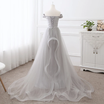 Grey Tulle Party Dress  Tulle Long Formal Gown New Long Grey Gown gh554