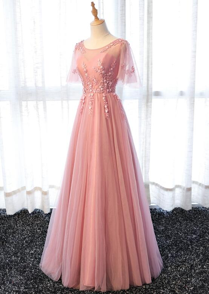 Pink Tulle Elegant Party Dress Long, Handmade Formal Gowns  Prom Dress gh597