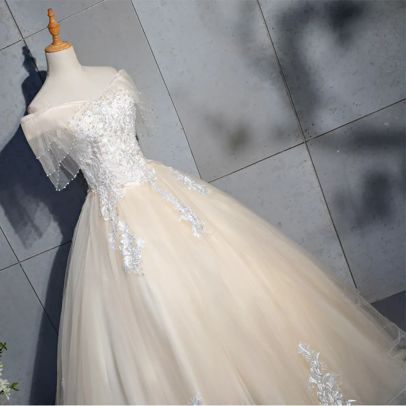 Lovely Tulle Long Sweetheart Champane Sweet 16 Dress, Long Formal Gown gh311