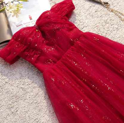 Beautiful Dark Red A-Line Off Shoulder Prom Gown, Wine Red Party Dress  gh402