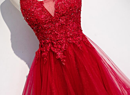 Red Lace Tulle Layered Straps Fashionable Long Party Dress, Long Prom Gown gh277