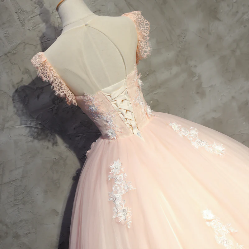 Eelgant Pink Round Neckline Prom Dress, Pink Sweet 16 Dresses  gh397