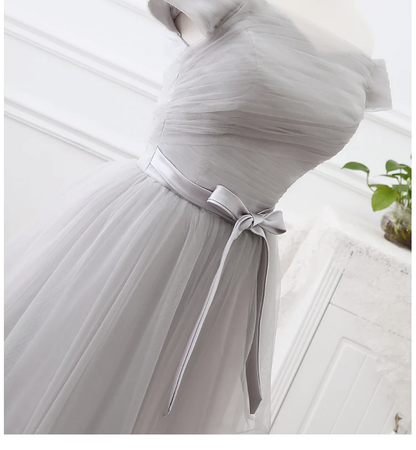 Grey Tulle Party Dress  Tulle Long Formal Gown New Long Grey Gown gh554