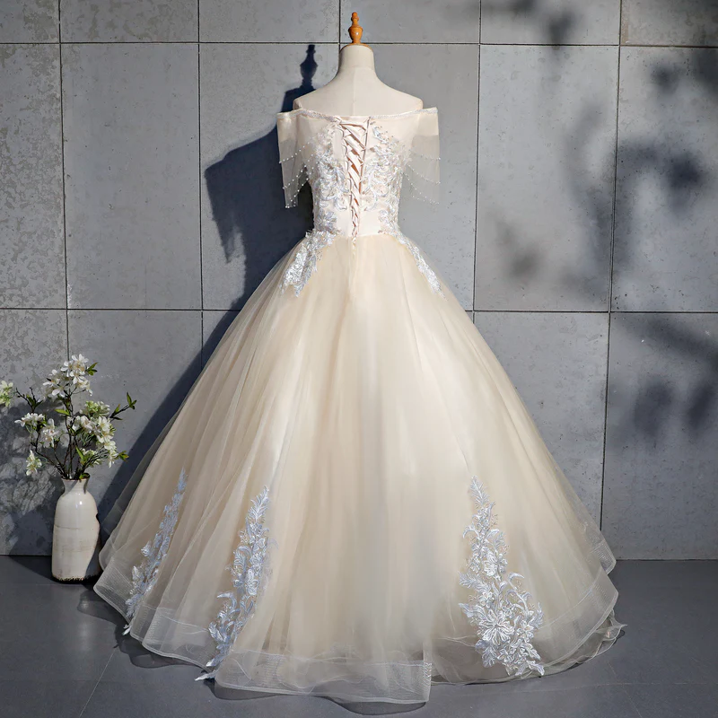 Lovely Tulle Long Sweetheart Champane Sweet 16 Dress, Long Formal Gown gh311