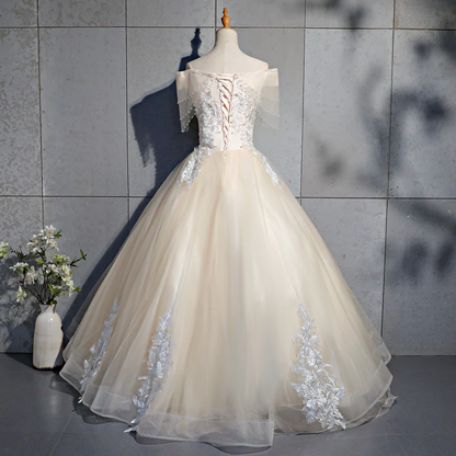 Lovely Tulle Long Sweetheart Champane Sweet 16 Dress, Long Formal Gown gh311